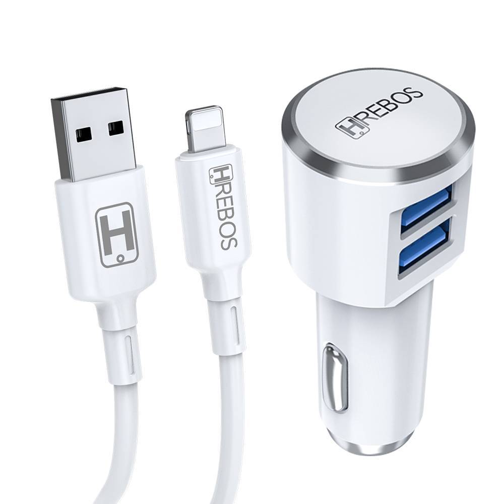 Carregador Veicular Para Lightning Duas Entradas USB 3.4A Hrebos HS-158i