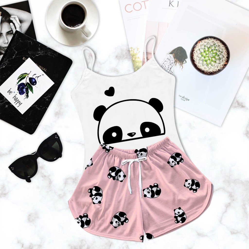 Pijama Baby Doll Feminino Estampa Panda Rosa em Oferta na Shopee