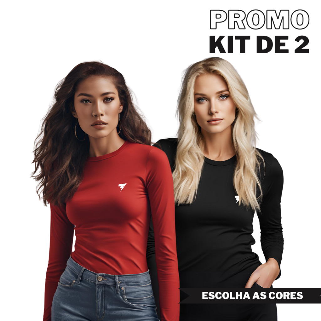 Kit 2 Camisas Manga Longa Feminina Uv Segunda Pele Praia Corrida Academia em Oferta na Shopee