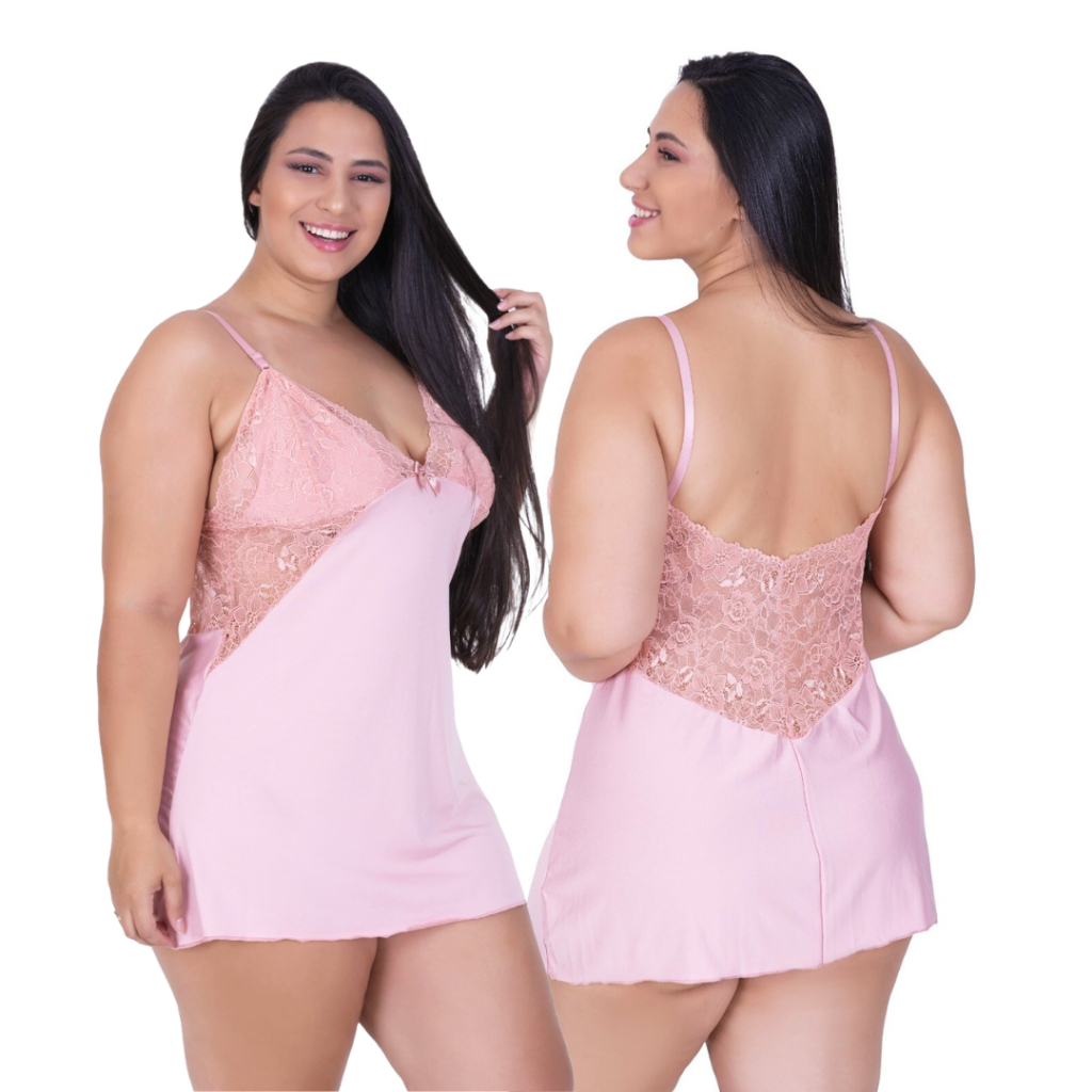 Camisola Curta Plus Size Sexy de Rendada e Leve Camisola Sem Bojo Confortável e Detalhes em Renda