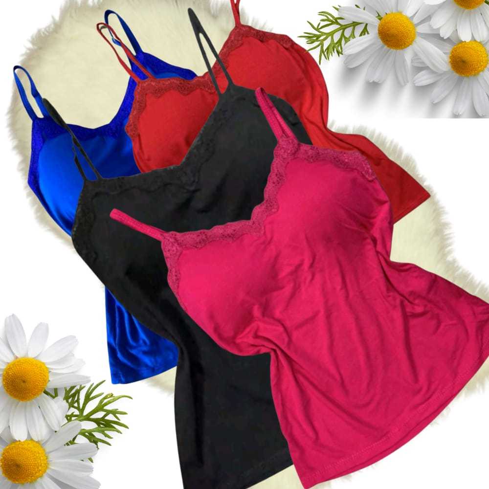 Regata Feminina  de Renda com Bojo e Alças Reguláveis tecido super confortável. em Oferta na Shopee