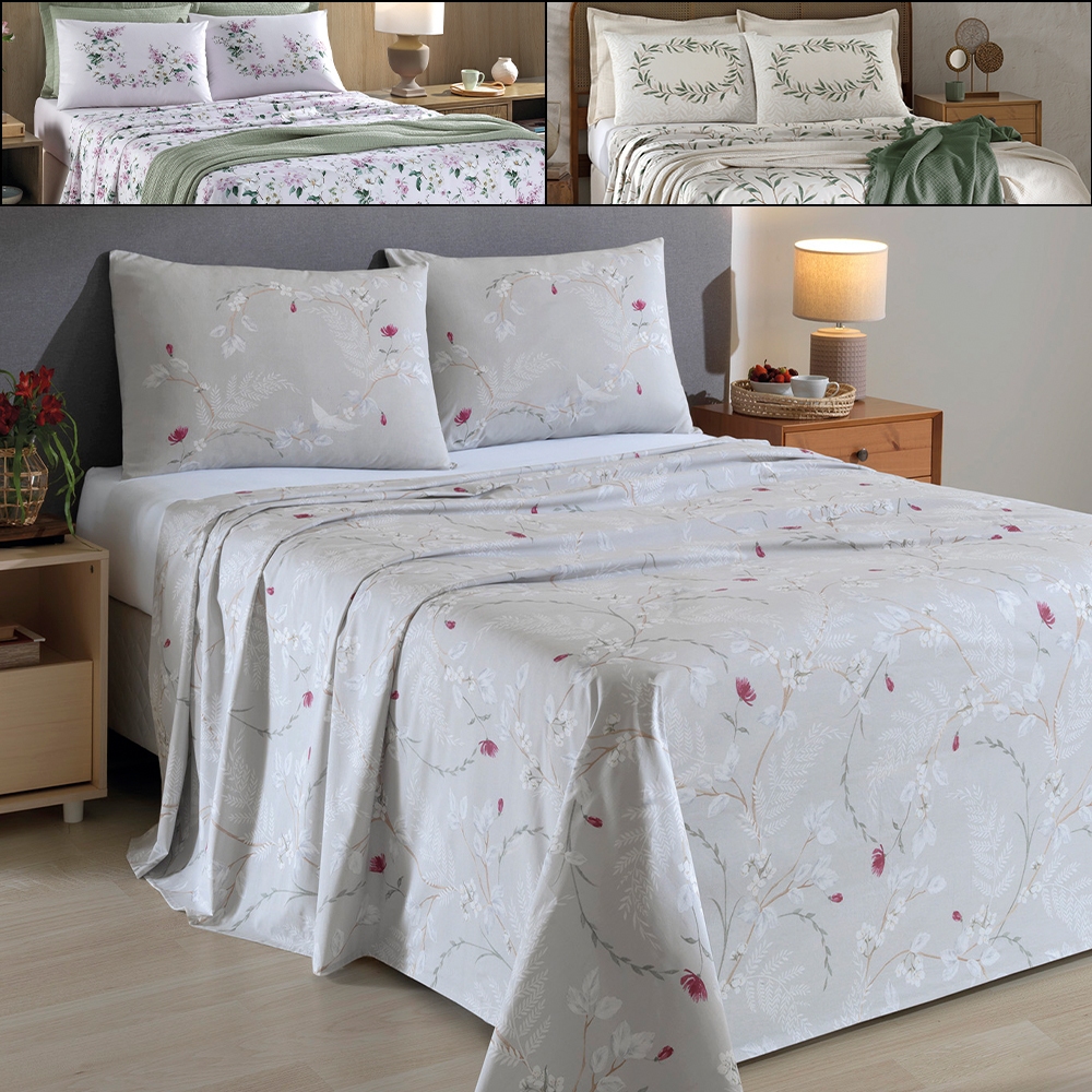 Jogo de Cama Queen 4 Peças Lençol com Elástico 100% Algodão Percal 180 Fios 158x198x35cm -...