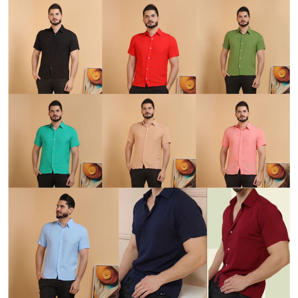 camisa masculina Lisa manga curta de botão em VISCOSE / Blusa masculina / camisa social