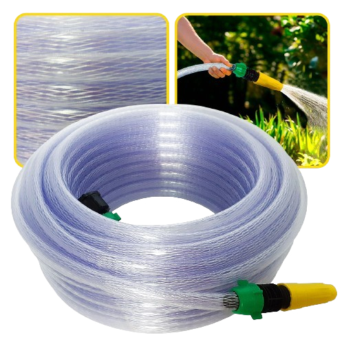 Mangueira De Jardim Trançada Cristal + Esguicho + União