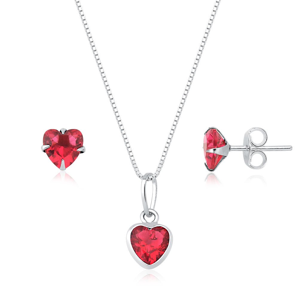 Conjunto prata 925 coração cereja brincos e colar 45cm em Oferta na Shopee