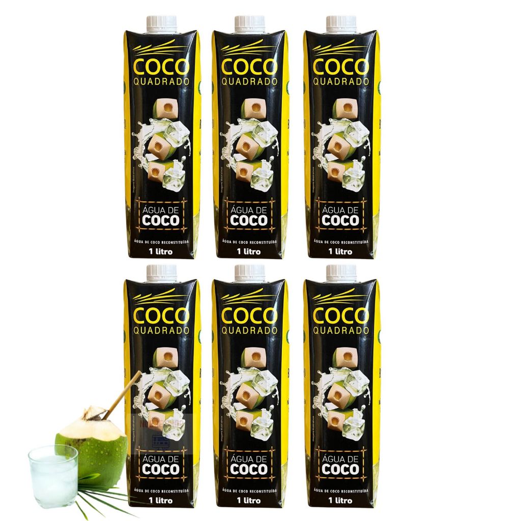 Água De Coco Quadrado 6 Caixas de 1 Litro Original Puro 100% Coco Envio Já