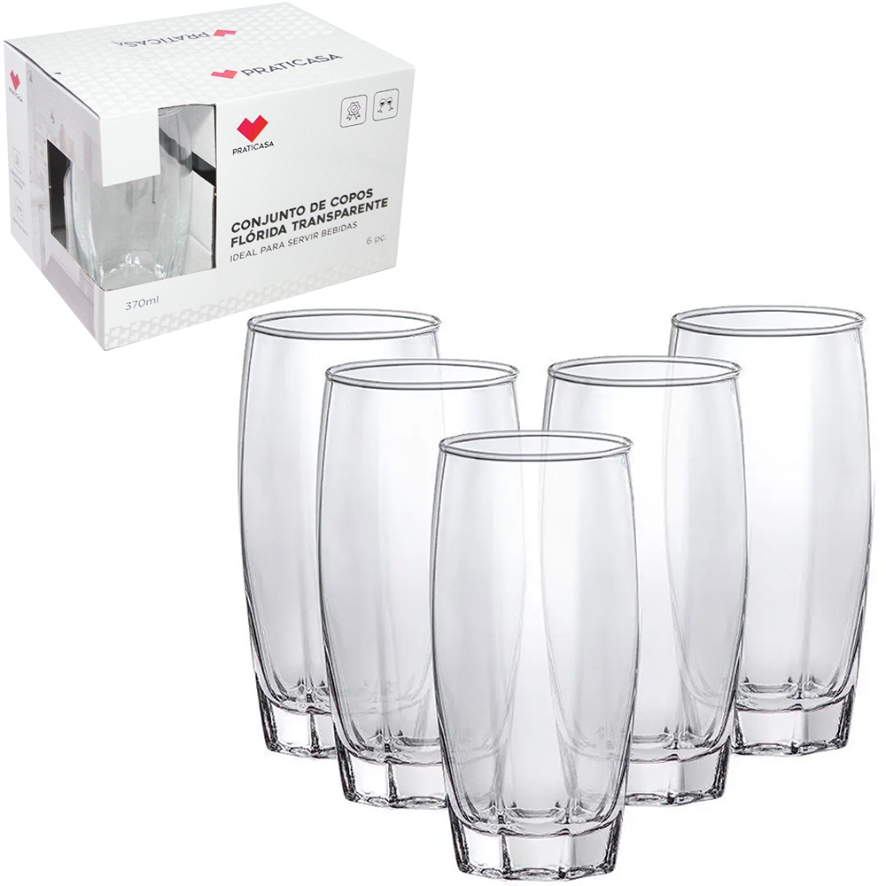 JOGO DE COPO DE VIDRO FLORIDA COM 6 PECAS 370ML