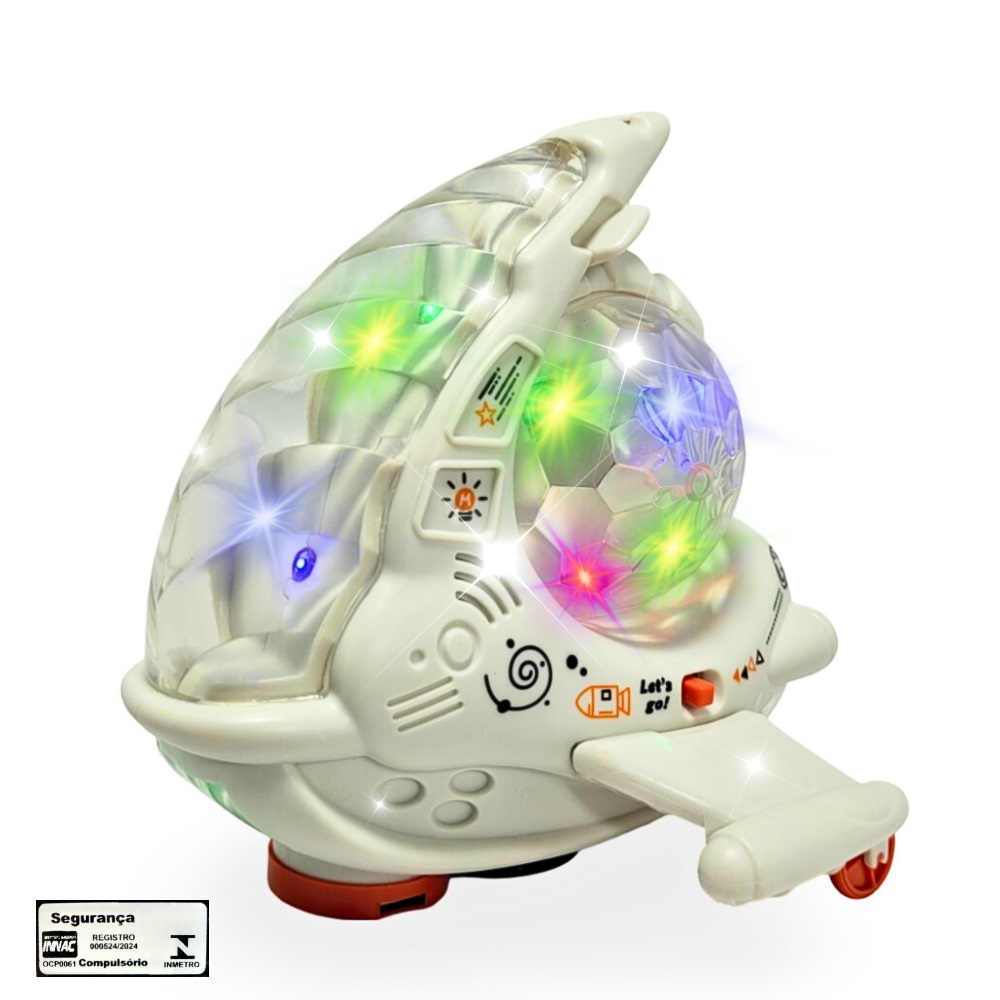 Nave Espacial Musical Braskit Movimenta Gira Luzes Coloridas e Musica Brinquedo Infantil Recreativo