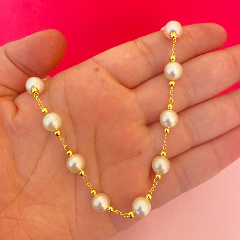 colar choker com perolas banhado a ouro 18k