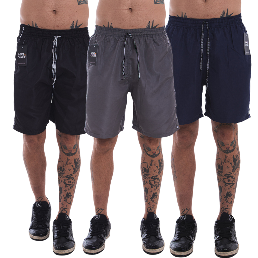 Combo 3 Pçs Shorts Tactel Masculino Liso C/bolso Cordão Top