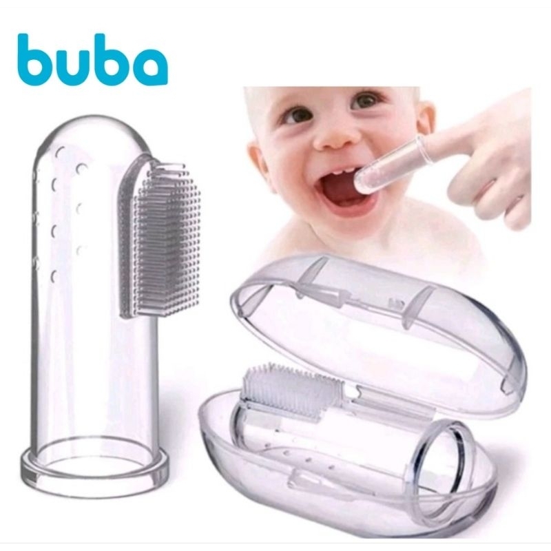 kit Escova dente silicone bebê + caixa protetora massageador de gengiva silicone dedo Buba