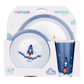 Kit Alimentação 3 peças prato + copo + tigela Pimpolho em Oferta na Shopee