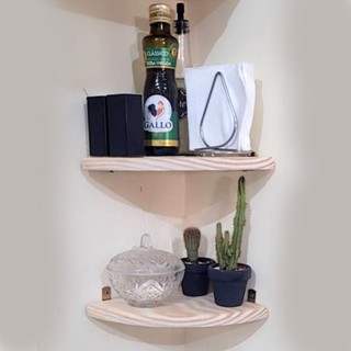 Kit 3 Prateleiras De Canto Madeira Pinus 30x30cm Com Suporte e parafusos em Oferta na Shopee