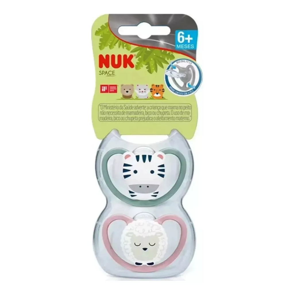 Kit 2 Chupetas Nuk Space Bico Oral Fit +6m Brilha No Escuro Girl