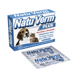 Vermífugo Natu Verm Plus Giardia Cães E Gatos 4 Comprimidos