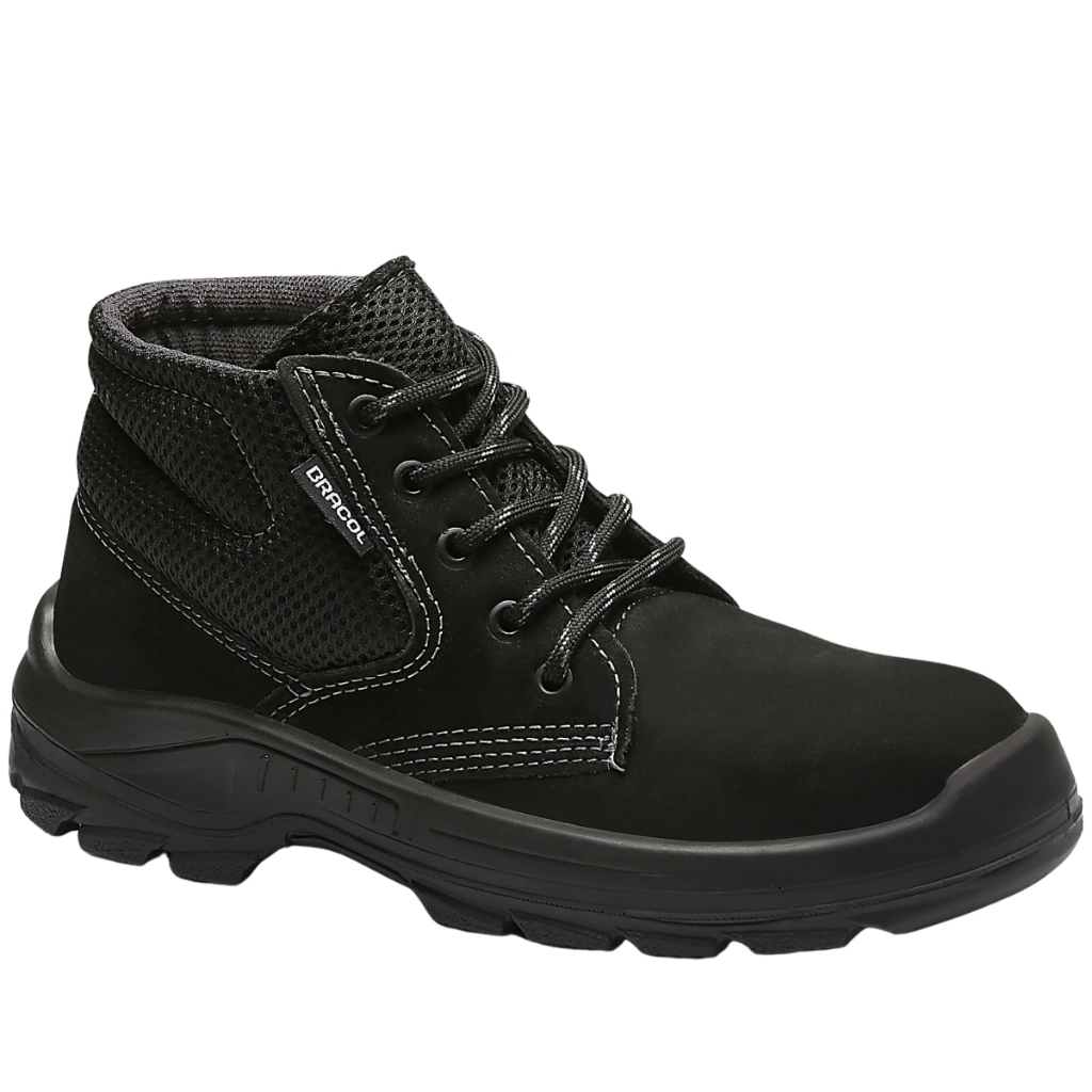 Bota Botina de Segurança Bracol BAEN Bico PVC Nobuck Preto Solado Bidensidade CA e Certificação ABNT