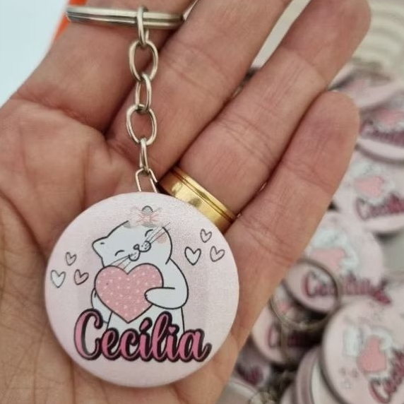 kit Lembrancinha Maternidade Gatinha Chaveiros Personalizados com Nome Aniversário
