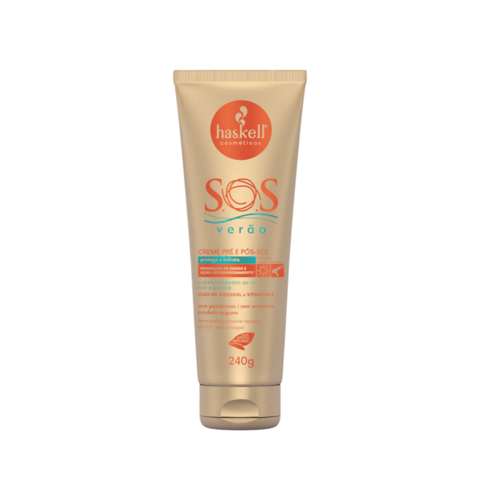 Creme Sem Enxague Pré E Pós Sol Haskell SOS Verao 240g - Leave in Haskell em Oferta na Shopee