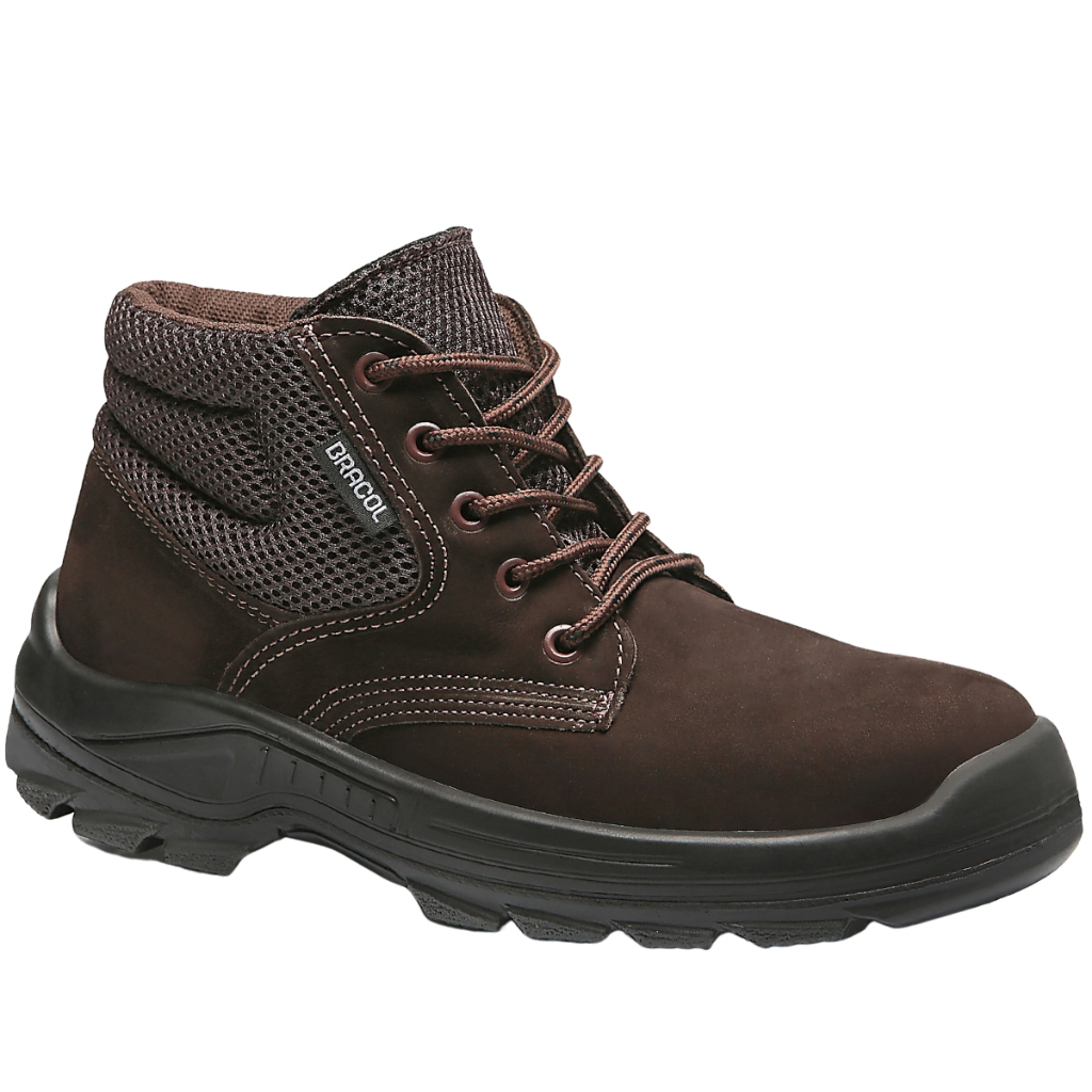 Bota Botina Sapato Calçado de Segurança de Amarrar Bracol BAEN PVC Fabricado em Nobuc MarromSoldo Bidensidad ComCA