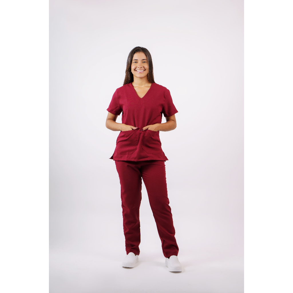 Conjunto Pijama Feminino Hospitalar Camisa e Calça em Oxford em Oferta na Shopee