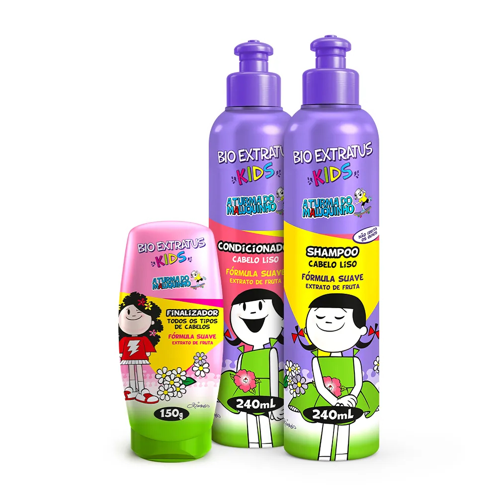 Kit Kids Cabelo Liso Shampoo, Condicionador e Finalizador Bio Extratus em Oferta na Shopee