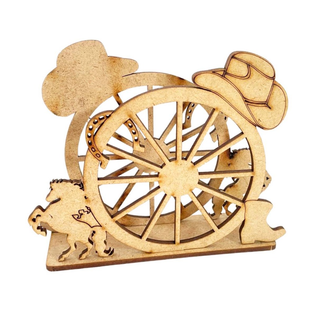 Kit 6 Porta guardanapo roda de carroça country cavalo mdf cru decoraçãofesta countrie fazendinha