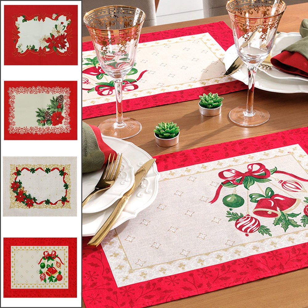 Jogo Toalha de Mesa Lugar Americano 8 Peças Algodão Estampa Natal Dohler em Oferta na Shopee