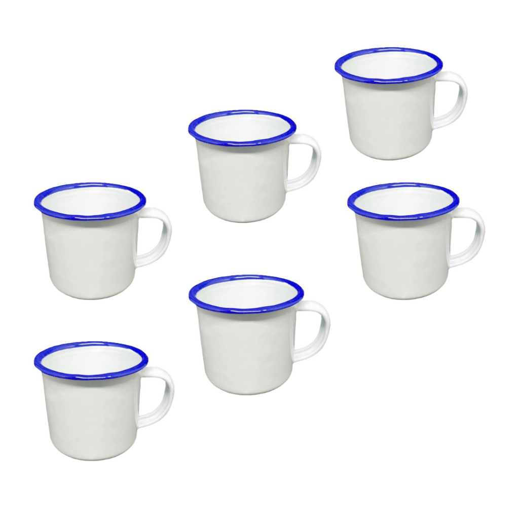 Caneca Esmaltada Branca 300ml Com 6 Canecas Ágata Retro Vintage Antiga Da Roça Para Café Chá Suco
