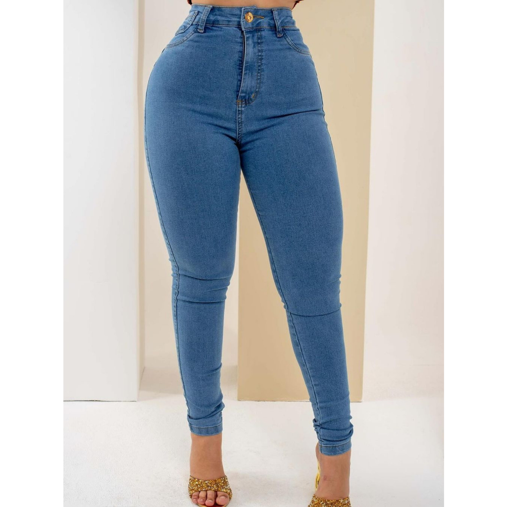 Calça Jeans Feminina Skinny Básica Com Lycra Cintura Alta Corte Moderno Empina Bumbum. em Oferta na Shopee