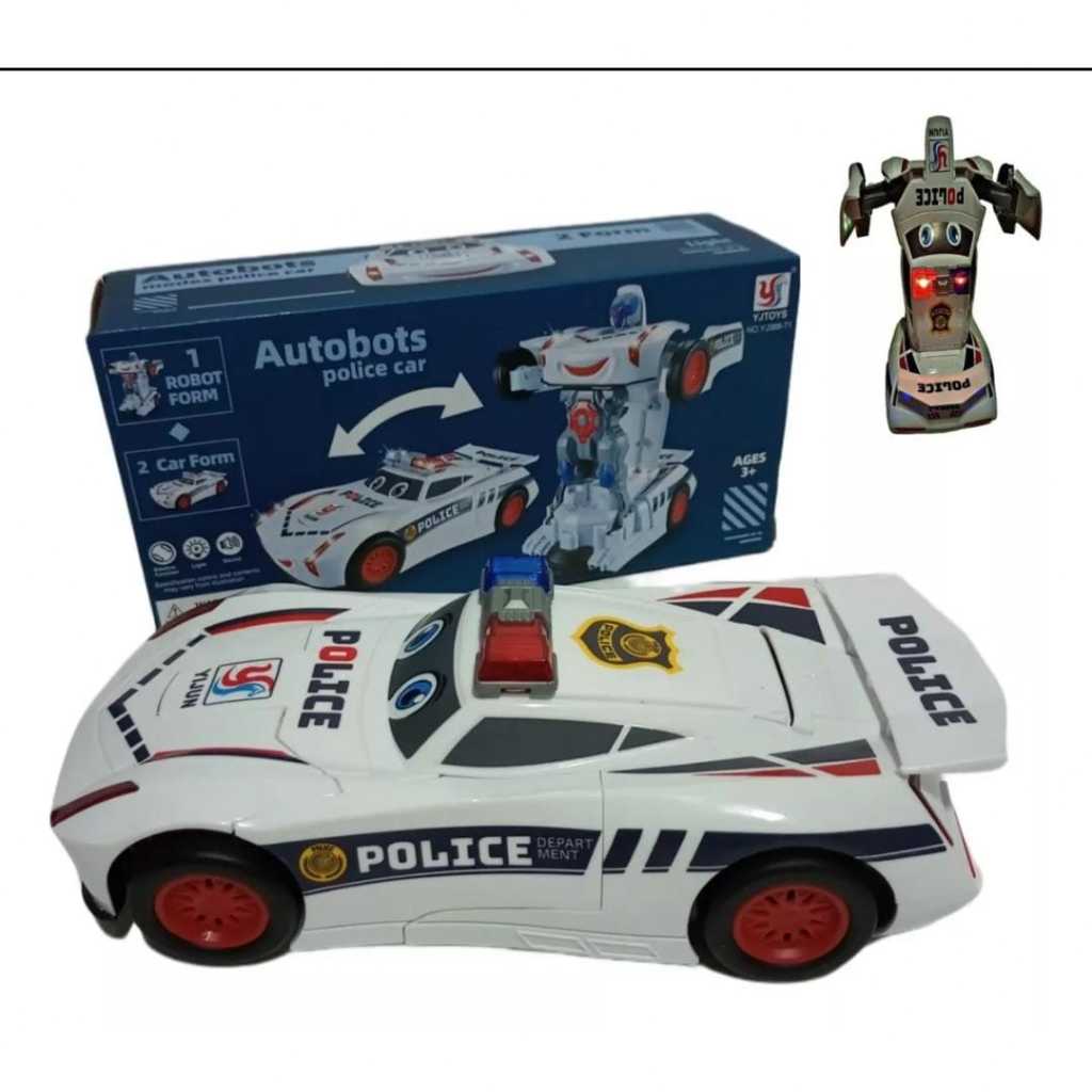 Carrinho Policia 2 EM 1 - vira Robô com som e Led + Brinde