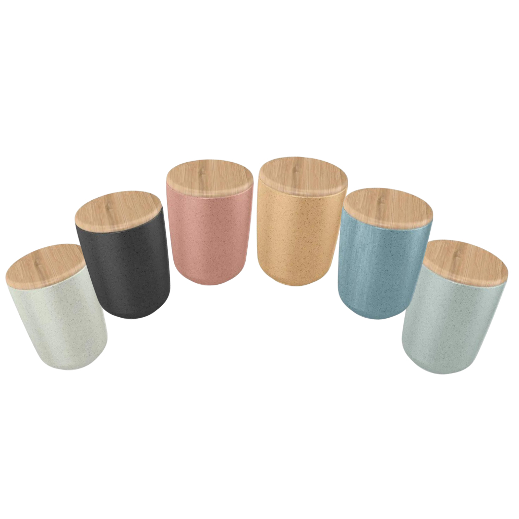 Porta Algodão Cotonete Com Tampa de Bambu Cerâmica Banheiro Osaka