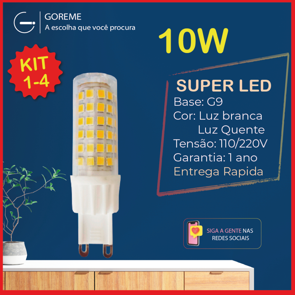 Kit 4 Lâmpadas LED 10W G9 Halopin 110V/220V, Branco Quente 2200K (Amarelo) e Branco Frio 7000K (Branco) luz bipino - Home & Living