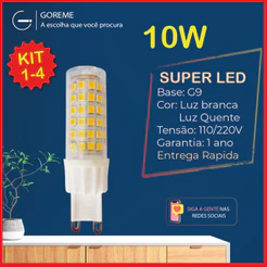 Lâmpadas LED 10W G9 Halopin 110V/220V, Branco Quente 2200K (Amarelo) e Branco Frio 7000K (Branco) luz bipino