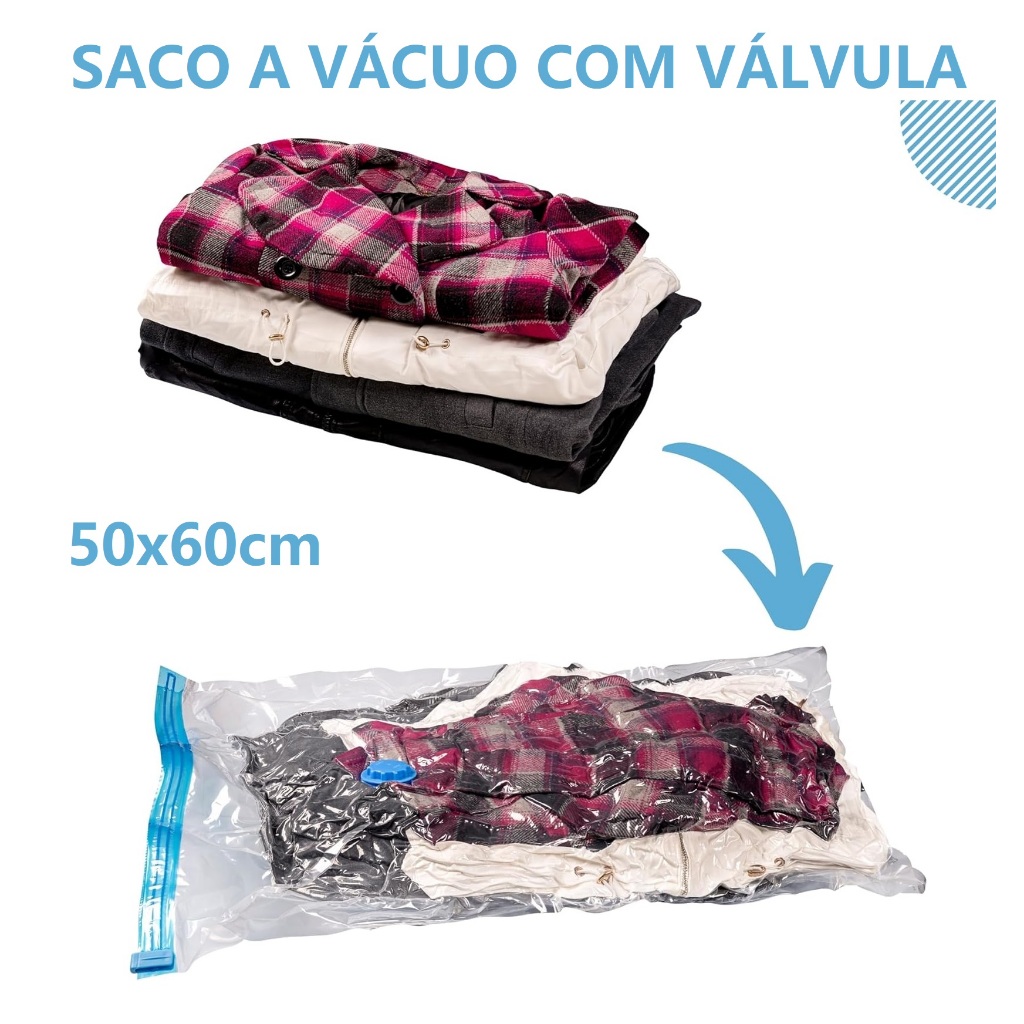 Saco A Vácuo 50x60cm Com Válvula Para Bomba Organizador Para A Casa  Reduz Em 3 vezes Tamanho