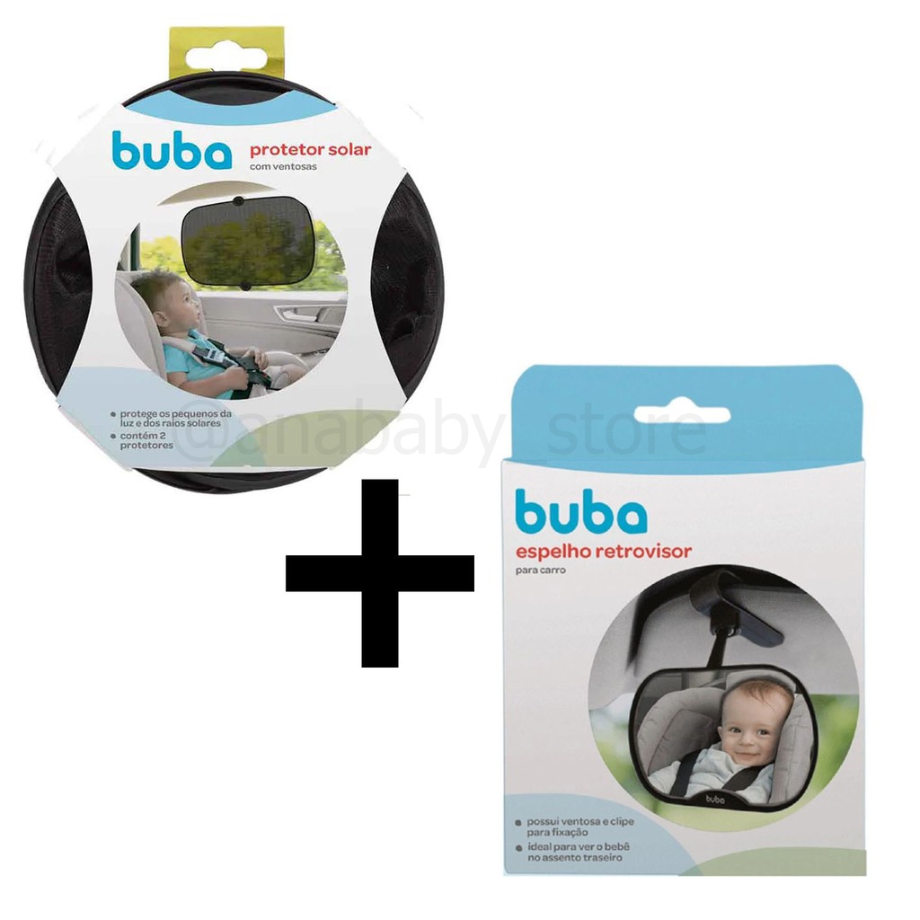 Kit com Espelho Retrovisor + 2 Protetor Solar bebê Carro proteção Ventosa buba proteção