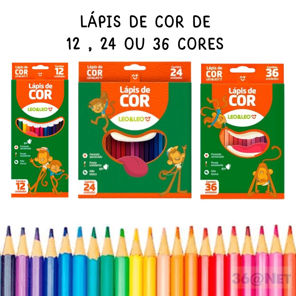 Lápis de Cor 36 cores, 24 cores ou 12 cores Leo e Leo em Oferta na Shopee