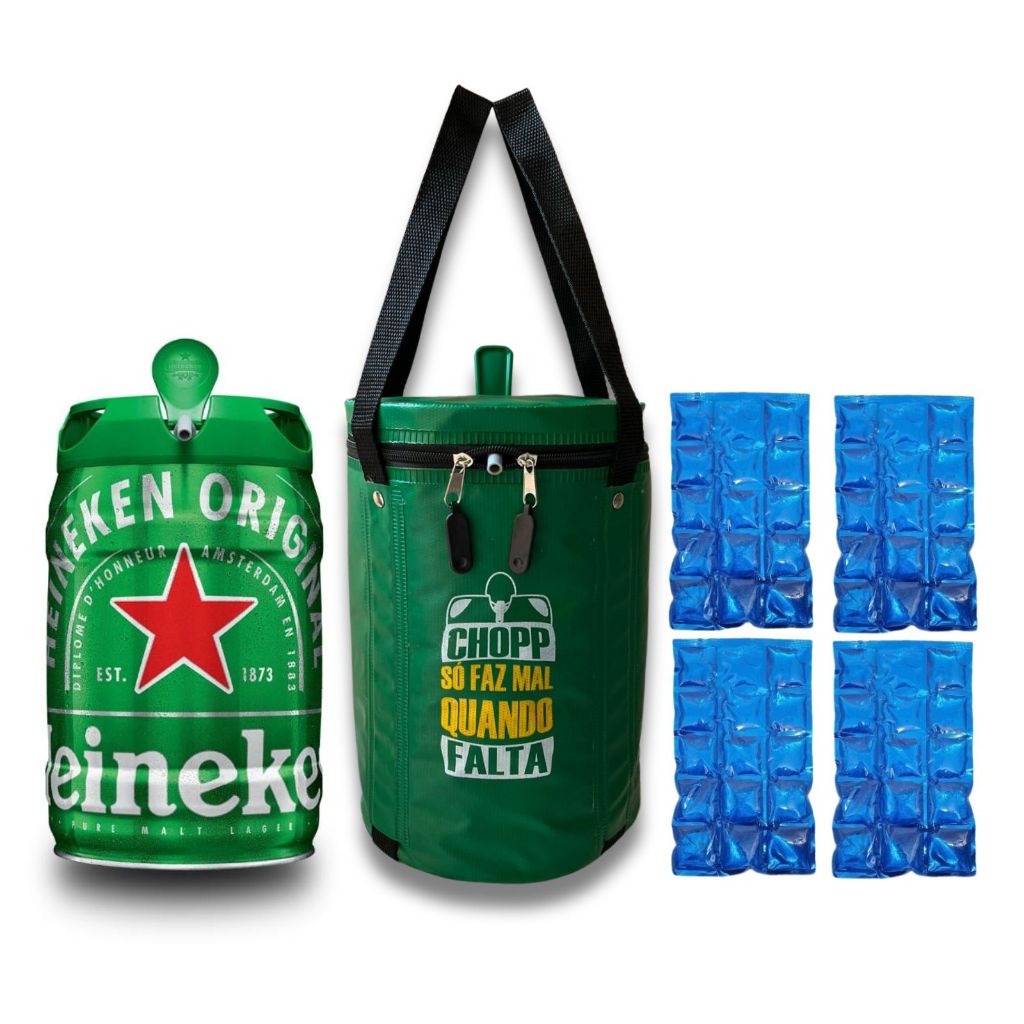 Kit Cooler Bolsa Térmica Verde 5L com 4 Cartela Gelo em Gel Barril Chopp 5 Litros Envio Já