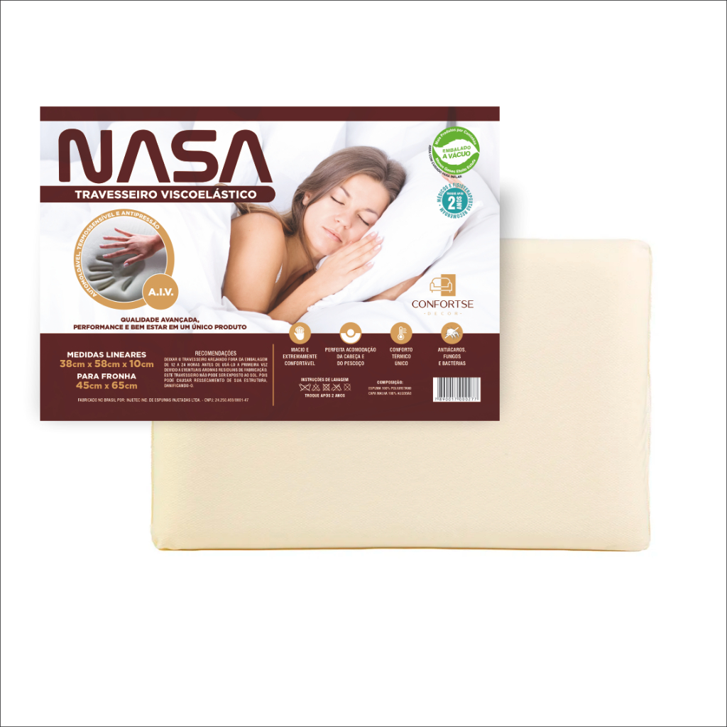 Travesseiro Nasa-x Inteligente Ortopédico Injetec Cervical Cor Branco Anti-Fungo