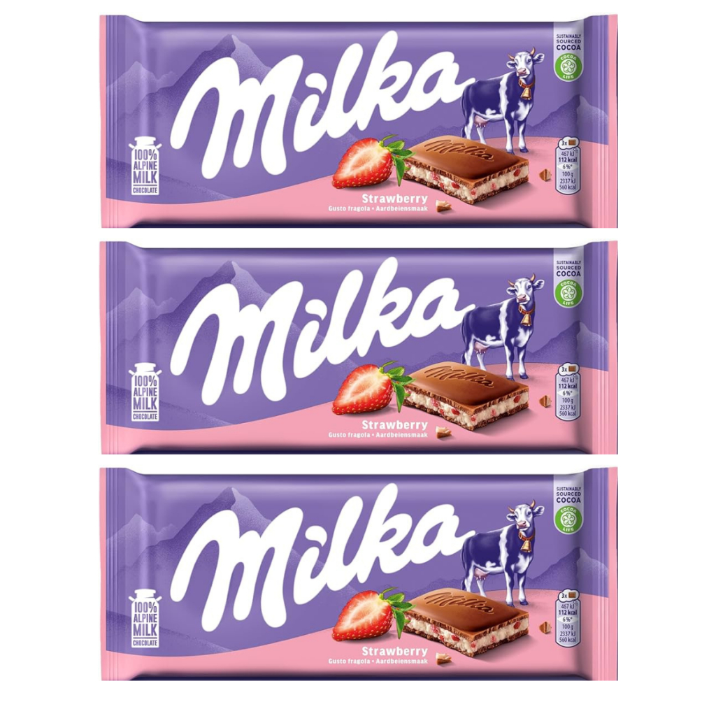 3 Milka Strawberry - Chocolate Ao Leite & Morango