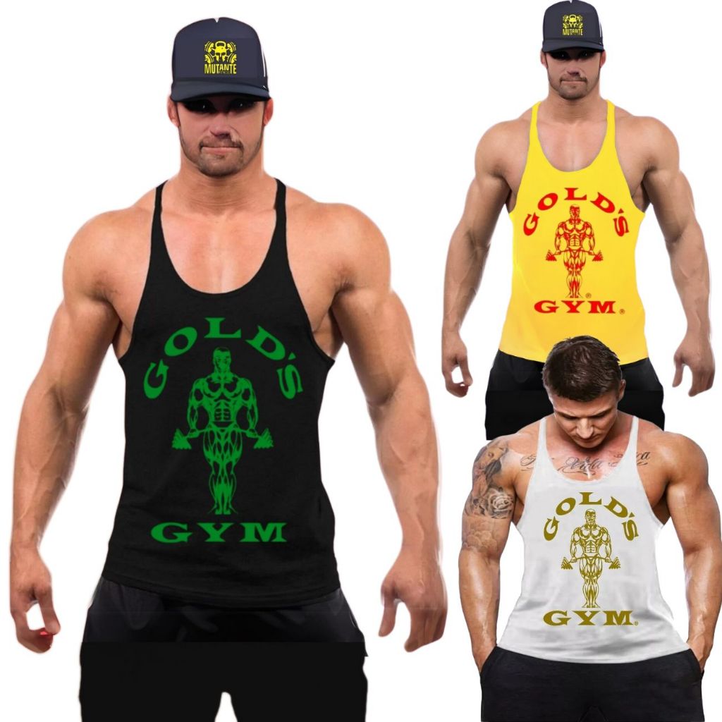 Camiseta Regata Cavada Masculina  Academia Blusa Gold´s Gym Verde