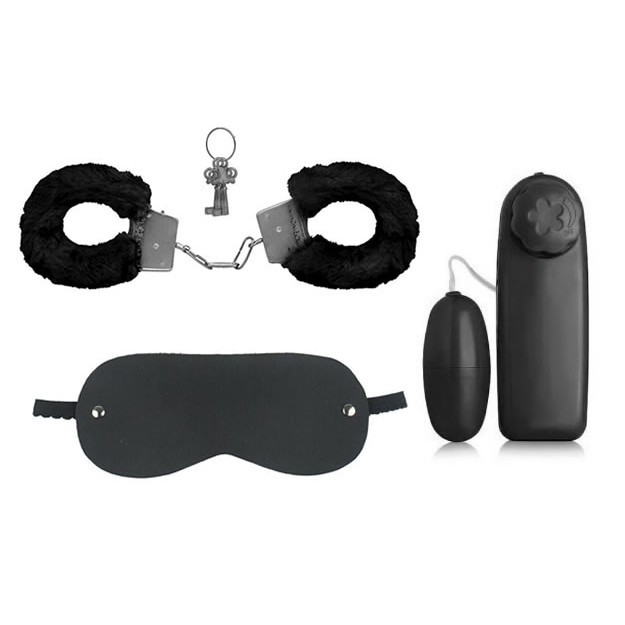 KIT SADO Algemas + Venda Tapa Olhos + Vibrador Cápsula Bullet - SEX SHOP