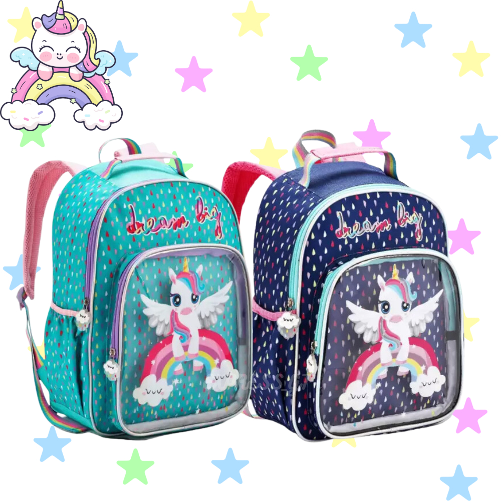 Mochila Infantil Menina Escolar Unicórnio Rainbow Pequena e Grande