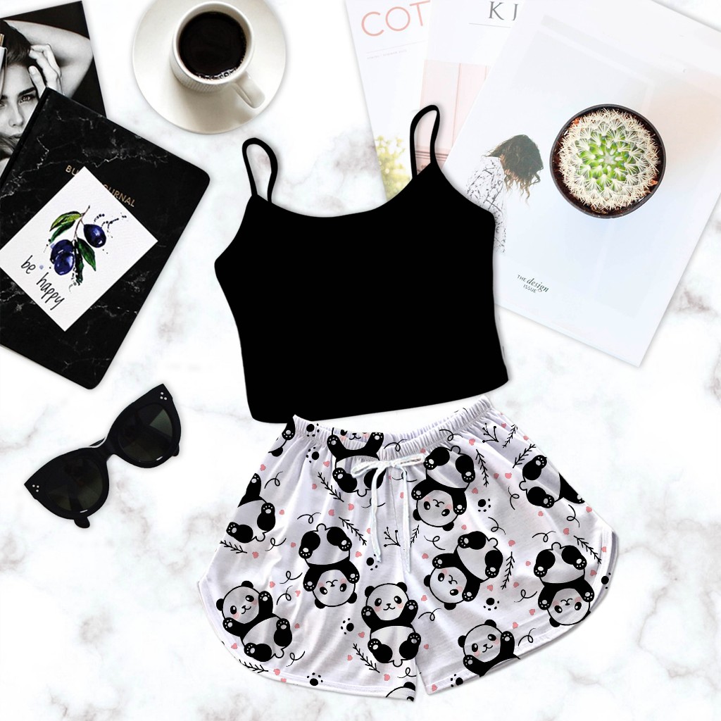 Cropped Preto Baby Doll Feminino Estampa Pandinha Preto em Oferta na Shopee