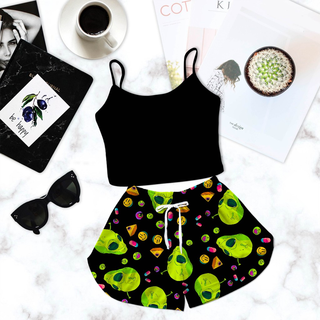 Cropped Preto Kit Pijama Feminino Estampa Alien Preto em Oferta na Shopee