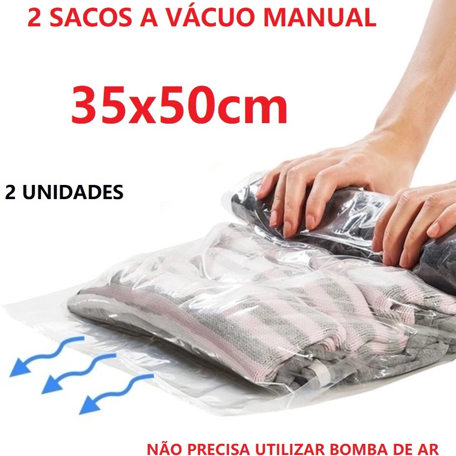 OFERTA 2 Sacos A Vácuo 35x50cm Manual Não Precisa De  Bomba Saco Super Resistente Organizador