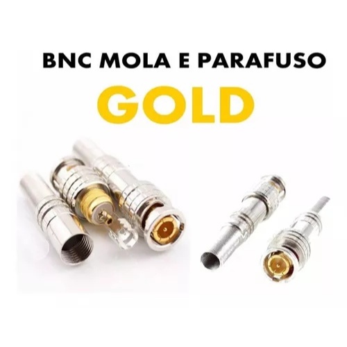 Kit 10 Unidades Conector Plug Bnc Mola Dourado Gold Macho Parafuso Para Camera Cftv em Oferta na Shopee