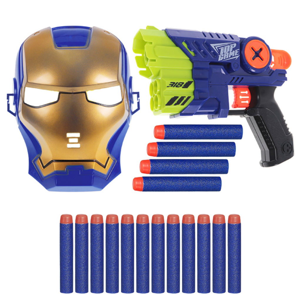 Arma de Brinquedo Arminha Nerf Lança Dardos + Máscara Com Brinde refil dardos nerf