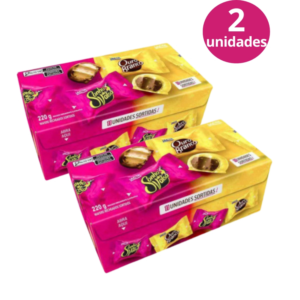Kit 2x Caixa de Bombom Chocolate Lacta Sonho de Valsa e Ouro Branco 220g em Oferta na Shopee