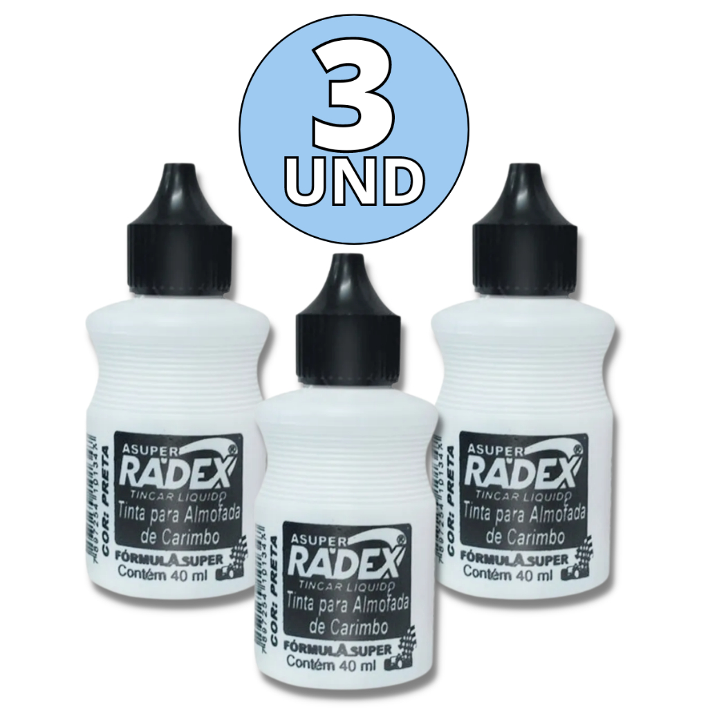 Kit 3 Tinta Almofada para Carimbo Preta Alto Rendimento 40ml