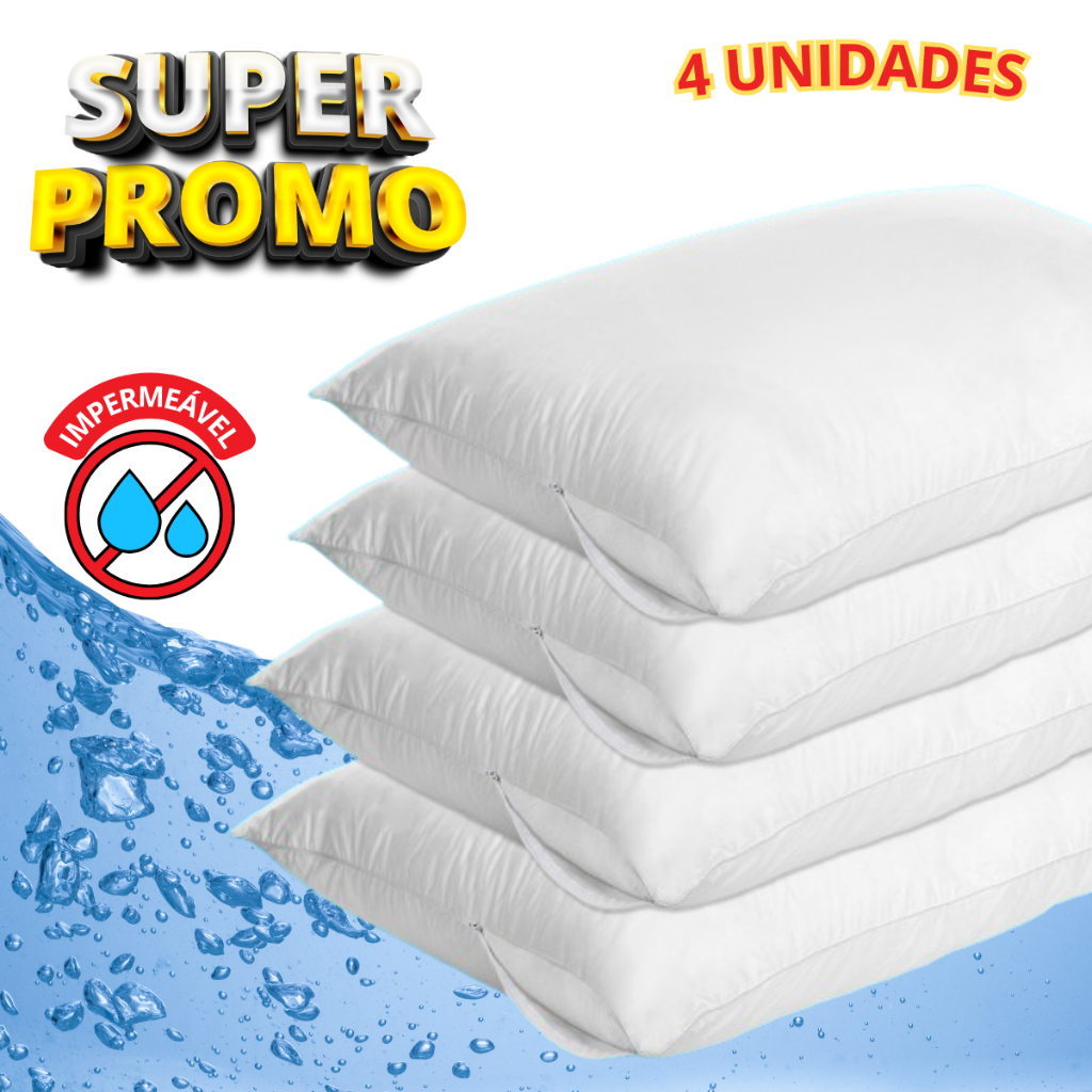 Kit c/ 4 Fronhas Impermeável Anti - Ácaro Branco com zíper 70cm x 50cm Promoção em Oferta na Shopee